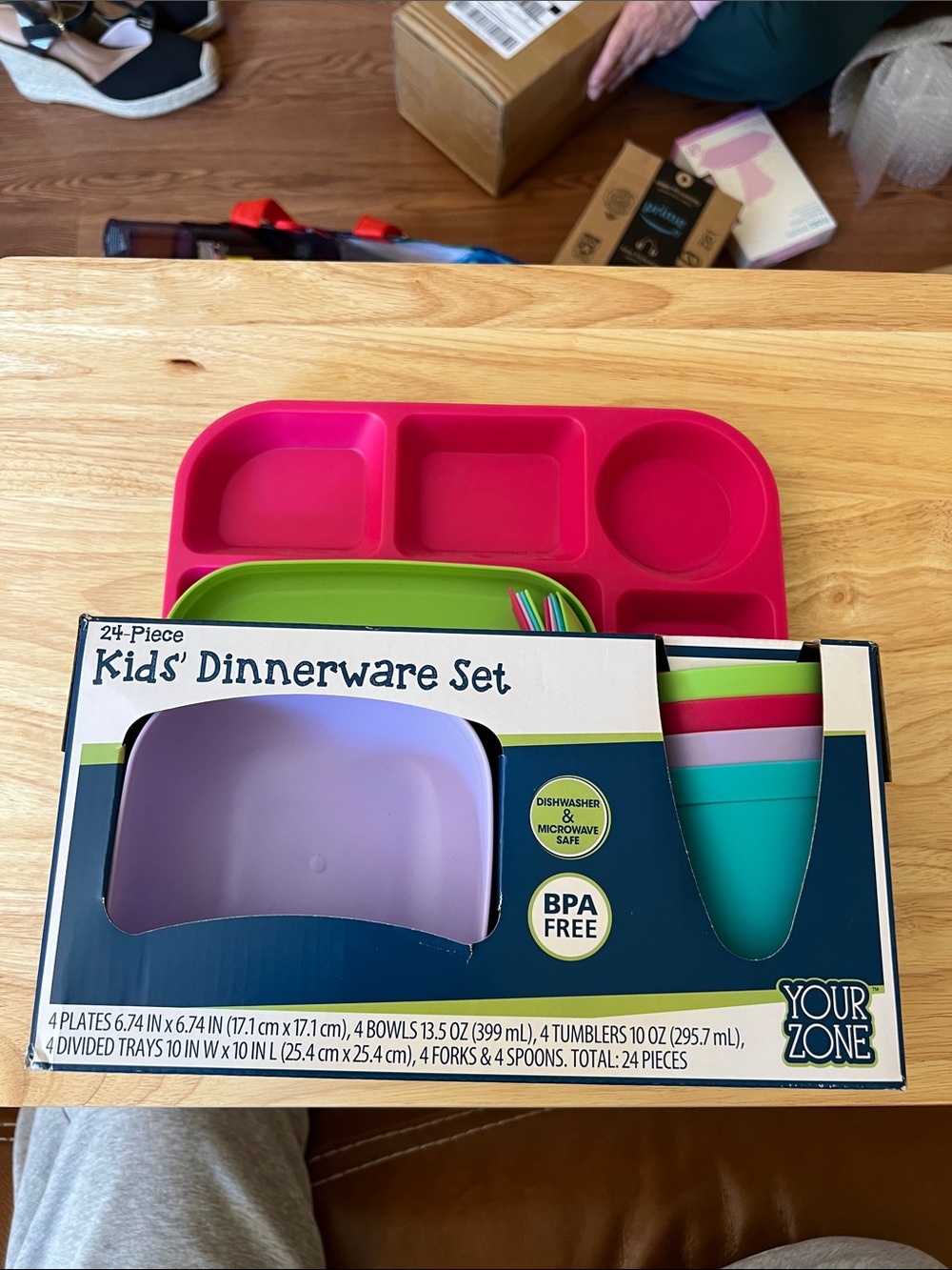 Your Zone Kids' Dinnerware Set - Pink, Green, Purple - 24 Piece BPA Free